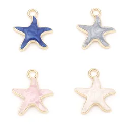Fashion Ocean Jewelry Charms Gold Color Star Fish Enamel Metal Pendants DIY Making Necklace Earrings Jewelry 21mm x 18mm,10PCs
