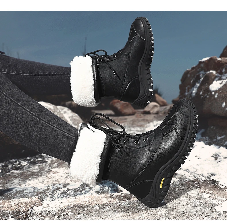 Schnee Stiefel Frauen Lace-up Wasserdicht Komfortable Damen Regen Schuhe Weibliche Warm Halten Mid-Kalb Winter Stiefel Outdoor stiefeletten Neue – Detail 9