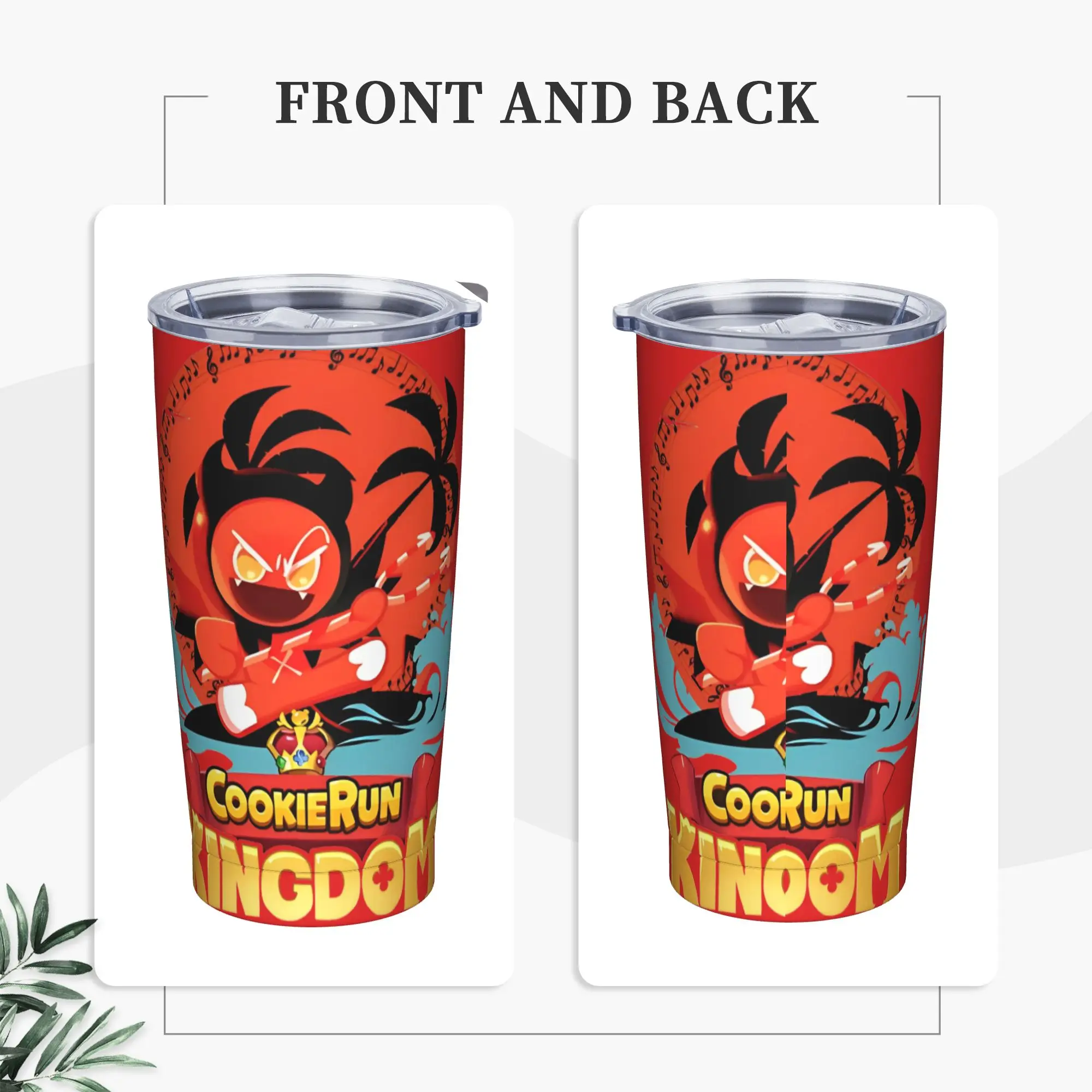 Music Palm Devil cookie Tumbler Vacuum Insulated Cookie Run Kingdom Coffee Cups Stainless Steel Office Home Mug Spill Proof 20oz