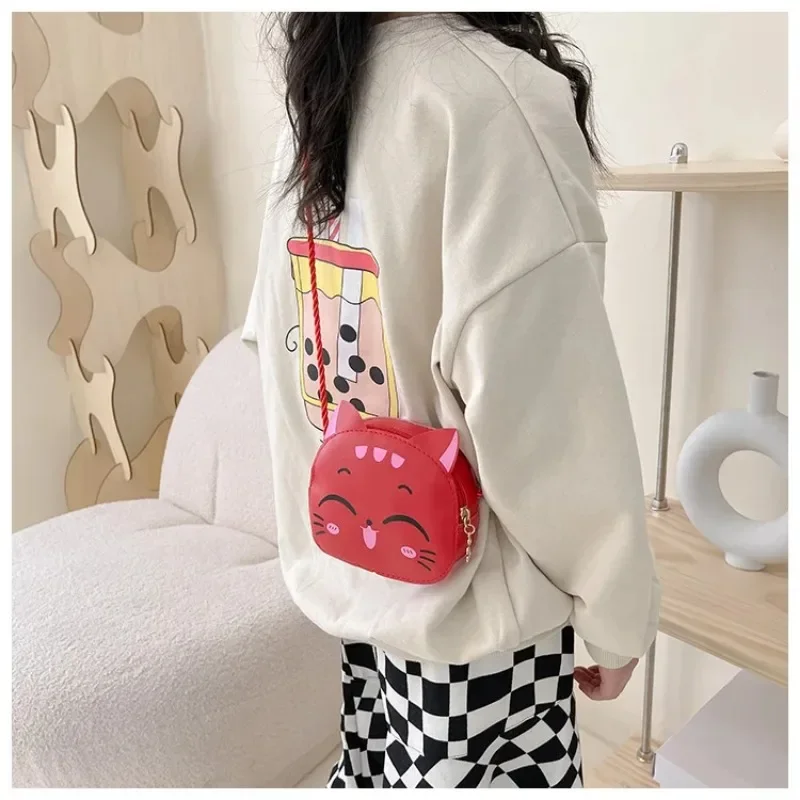 Cute Cartoon Cat Kdis Backpack Messenger Bag Coin Purses Handbags for Boy Girls Mini Shoulder Bag