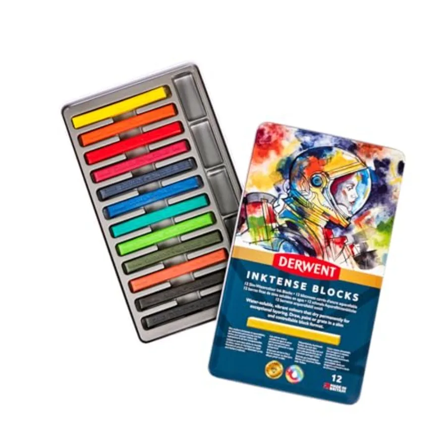 

Inktense Blocks 12 Tin, Set of 12, 8mm Block, Soft Texture, Watersoluble, Ideal for Watercolor, Drawing, Coloring, Crafts and P