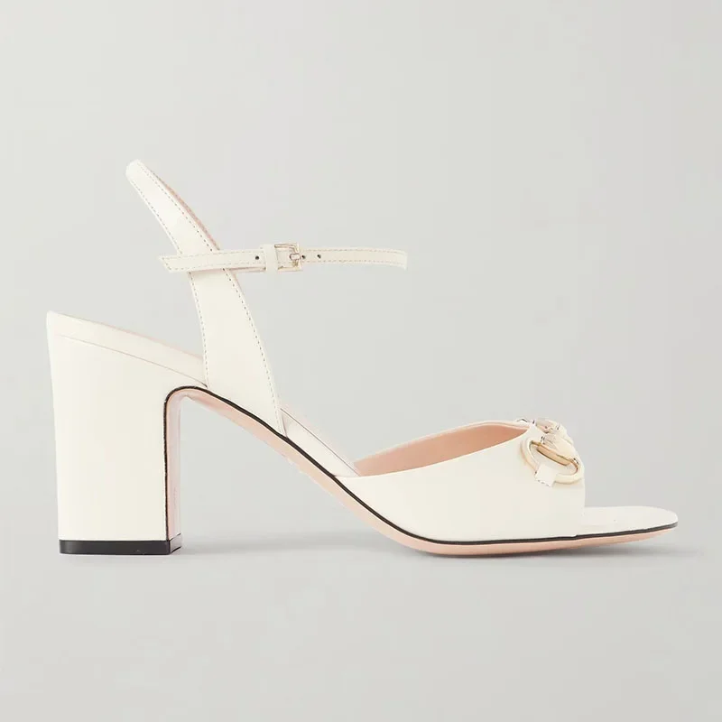 

New Metal Horseneck Buckle Cowhide Straight Strap Worn Outside Cool Slippers European and American New Summer Sandals for Women