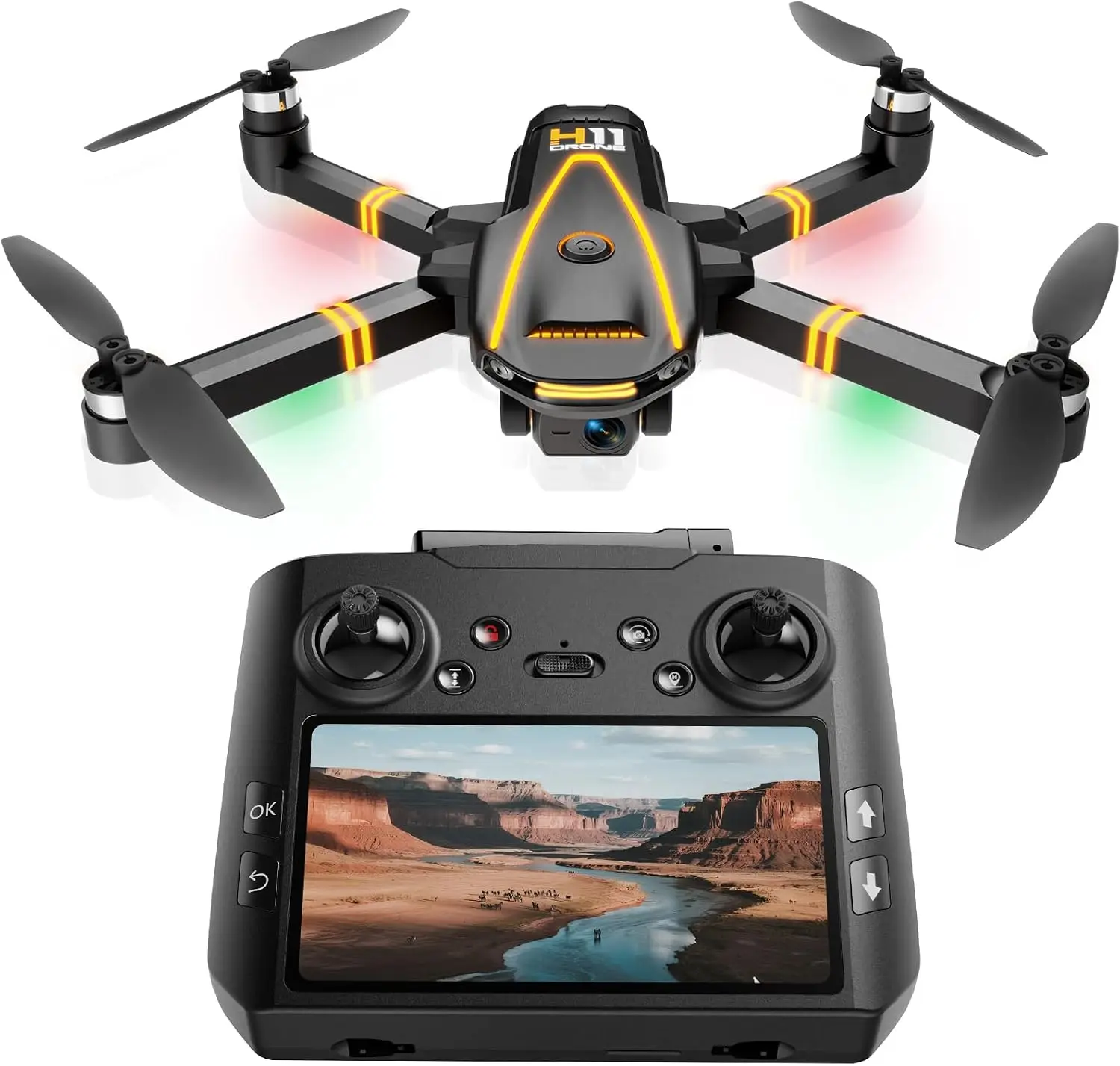 GPS Drone EIS 4K Camera Adults Kids RC Drone 4.5 Inch HD Screen Controller Auto Return 2 Batteries 45 Min Flight Long Range Tran