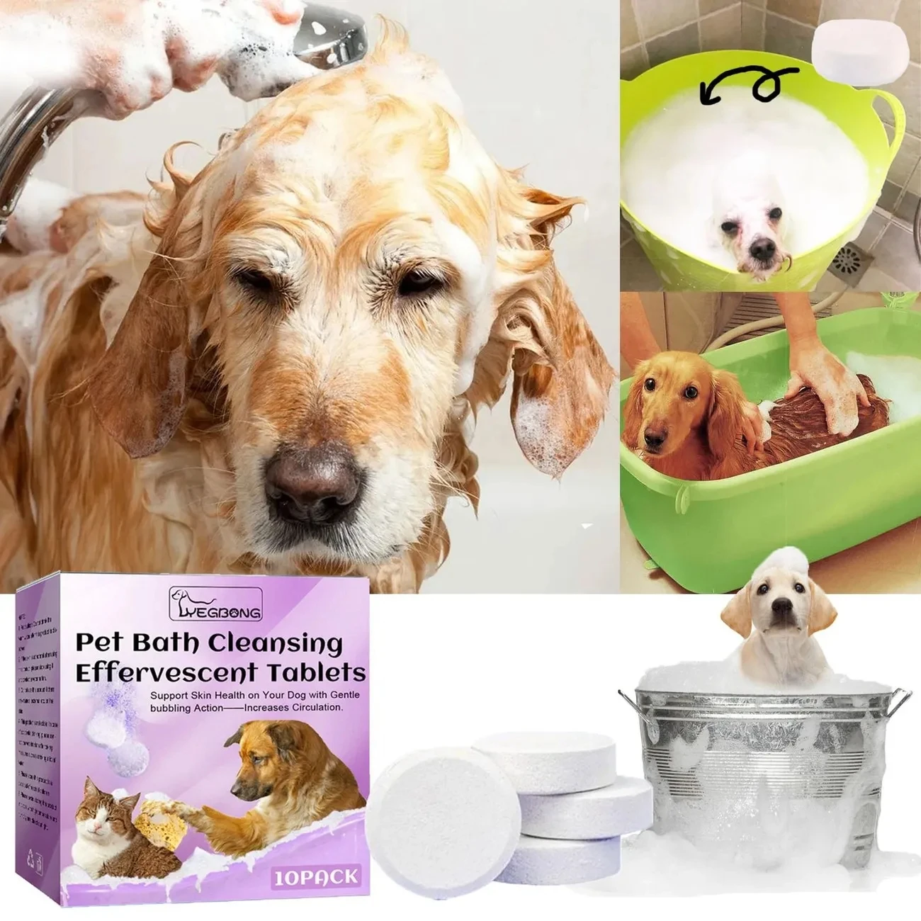 Pet Bath Cleansing Effervescent Tablets for Dogs and Cats SPA Cleansing, Removes Odor, Leaves Fragrance and Smoothes Hair