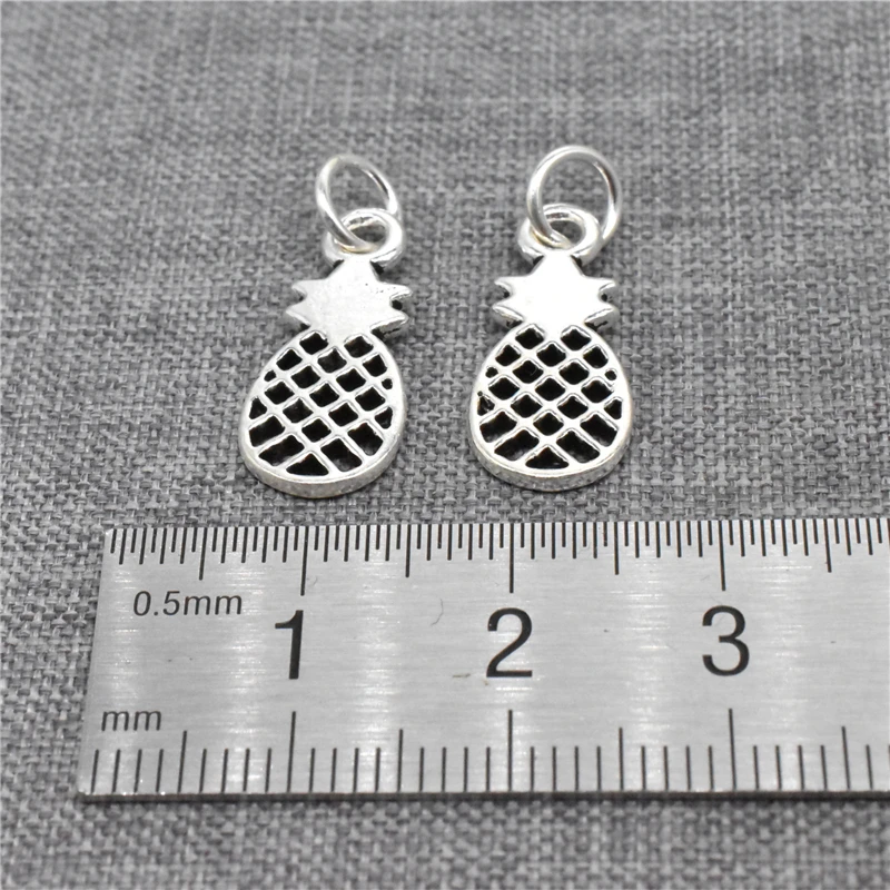2 Pieces Pineapple Charms Double Sided Fruit Pendant in 925 Sterling Silver for Necklace Bracelet and Earring Making