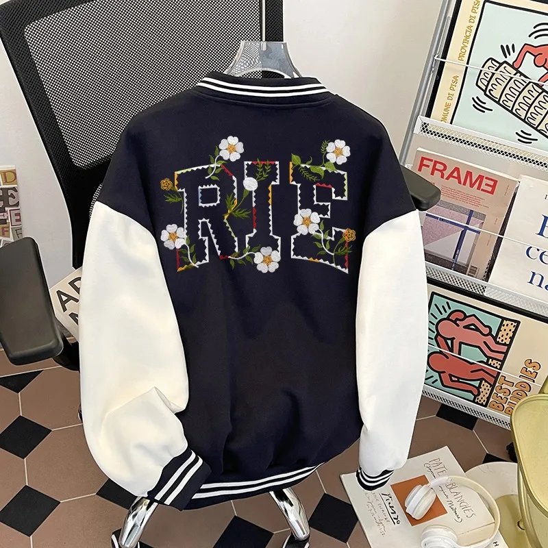 Men Women High-quality Casual Jacket Black American-style Baseball Jackets Embroidered Graphic Tops Autumn Outdoor Sports Coats