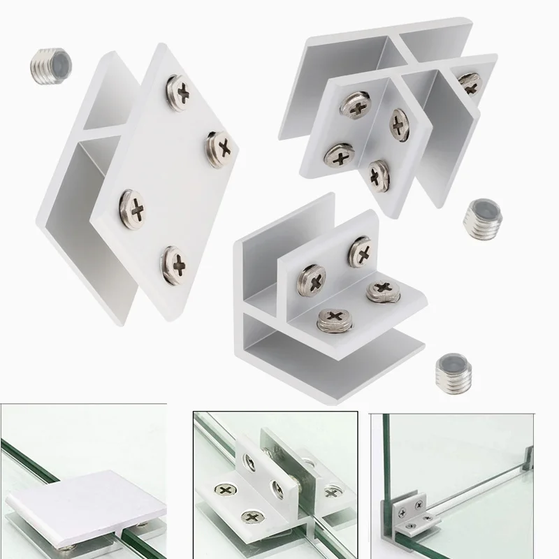 90 /180 Degree Glass Clip Adjustable Aluminum Alloy Glass Support BracketS 2 Sides/3 Sides  Connected Glass for Display Cabinets