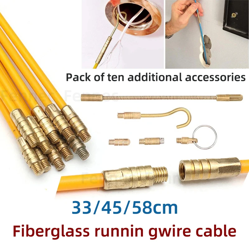 10Pcs 33CM/45CM/58CM Fiberglass Wire Cable Push Puller Running Cable Wire Kit Electrical Cable Wall Installing Rods Wiring Tool