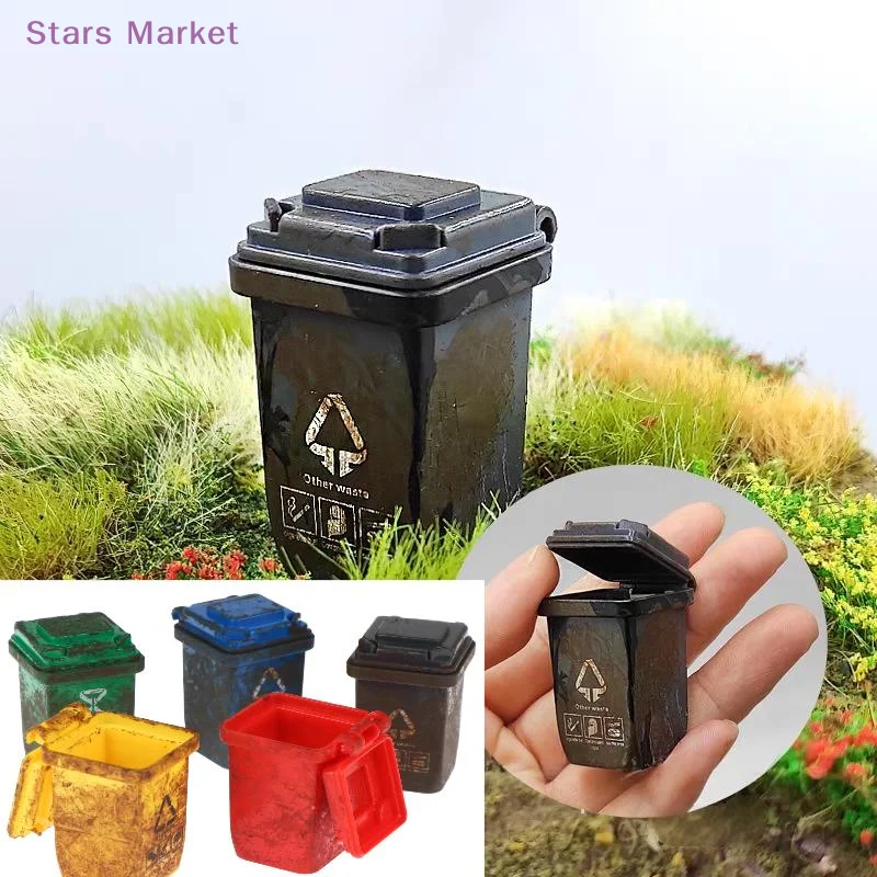 New3Pcs Miniature Weathered Style Trash Can Ornament Dollhouse Trash Can Model Decor 1/87 Scale Diorama Scene Layout Accessories