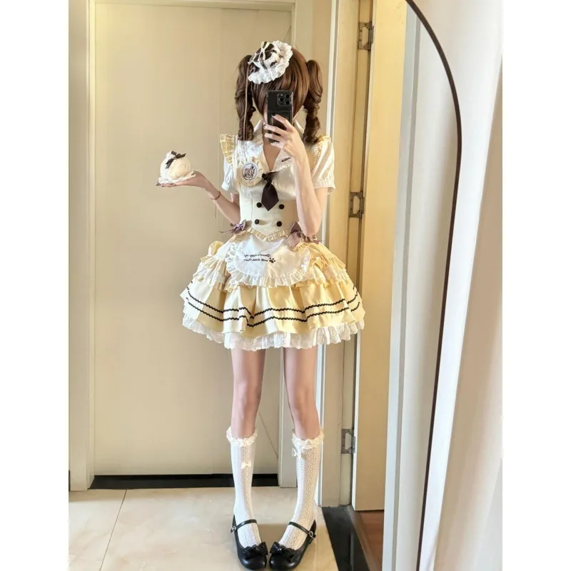 

Lolita Lace irt Puffy Sve Bowknot Милая мягкая юбка с пузырьками для девочек Комплект футболок ort Sve Collar Button Closure Po...