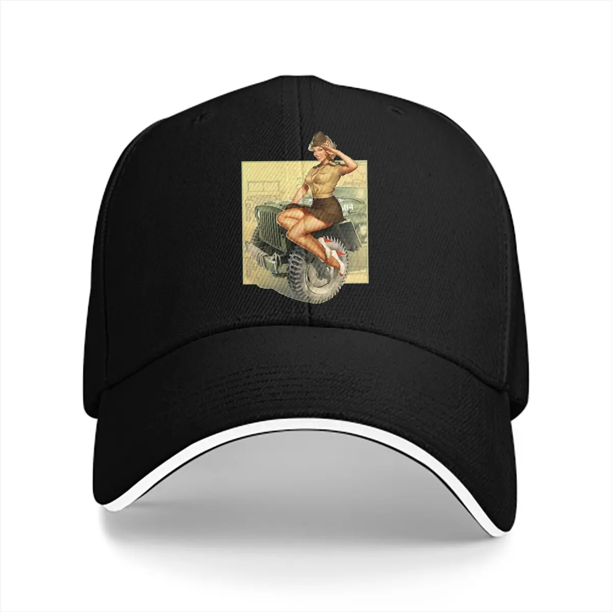 Washed Men's Baseball Cap Pin Up Girl WWII Willys MB Poster Vintage Sports Snapback Caps Dad Hat  Golf Hats