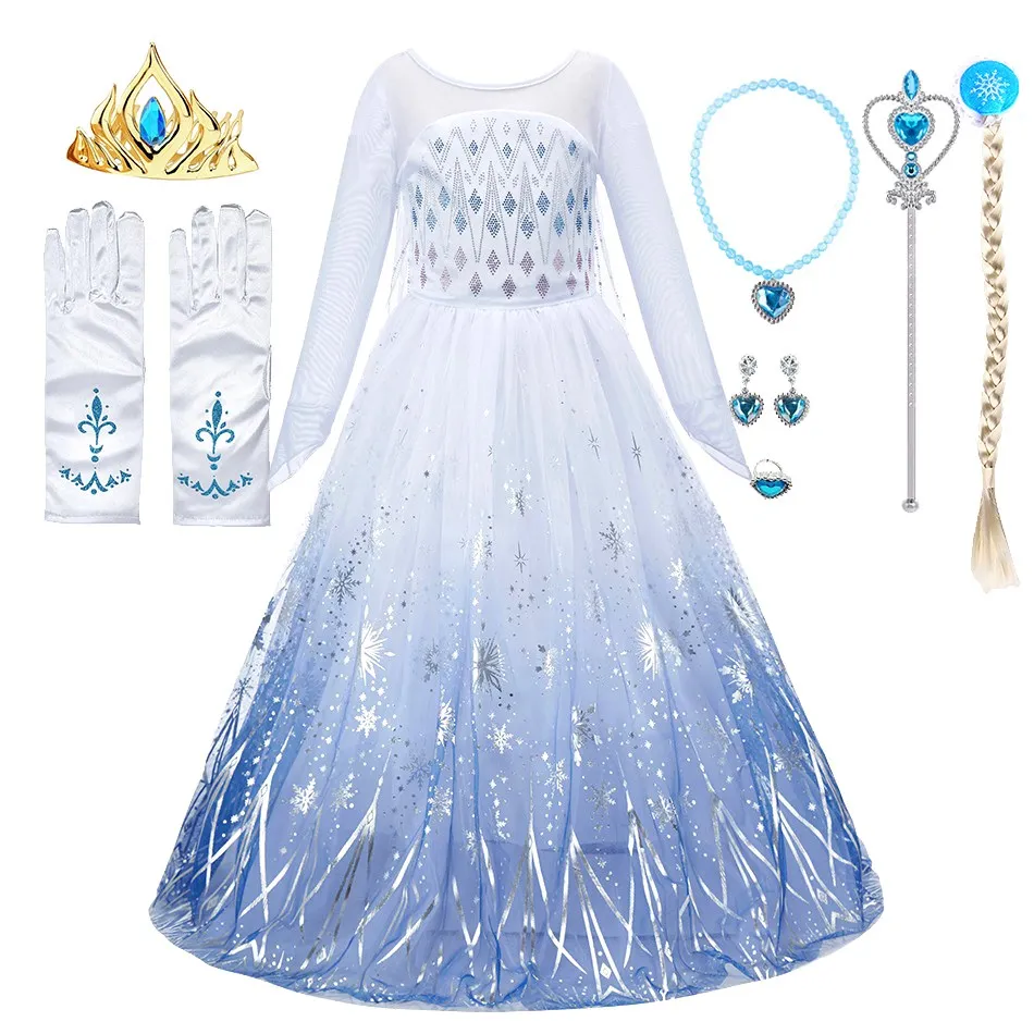 Kids Princess Costume Girls Carnival Sequins Anna Dress Children Pageant Flower Elsa Costume Dance White Green Birthday Outfit