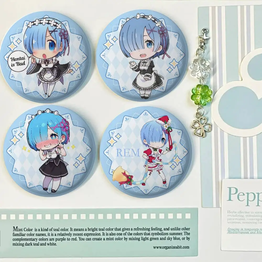 Kawaii REM انمي ياباني إعادة صفر شارات لطيفة أنيمي شارة ليزر مستديرة الكرتون بروش الملابس ظهره اكسسوارات التلبيب