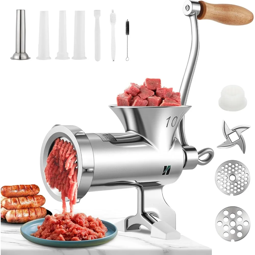 

Ручная мясорубка из нержавеющей стали - сверхмощная, колбасные трубки, настольный зажим, рукоятка для домашнего использования, для курицы, говядины