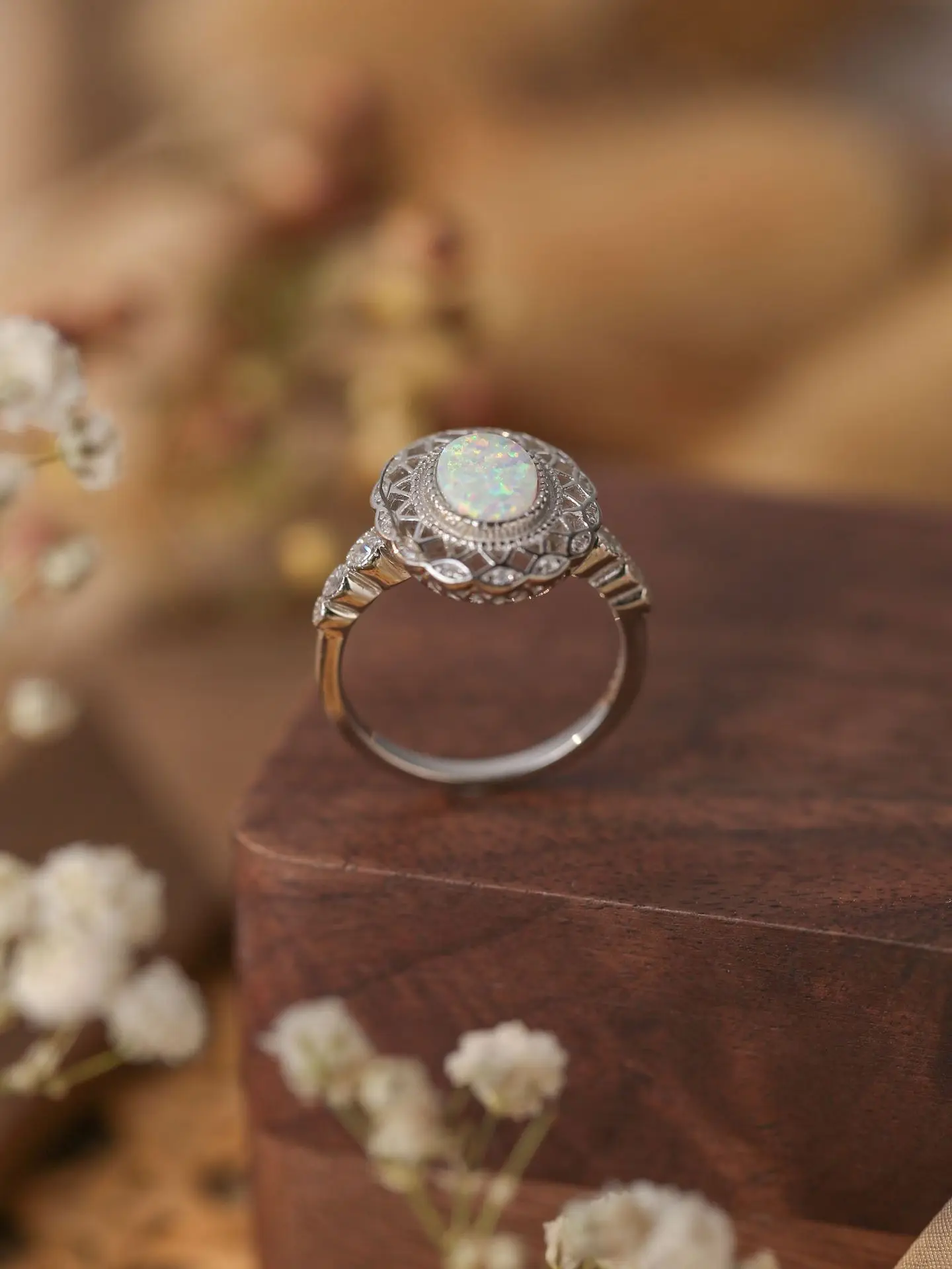 2023 New 100% S925 Sterling Silver Small Fresh Australian Gem Ring European and American Fashion Personalized Diamond Opal Ring