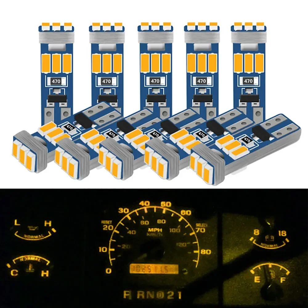 TCYUATO 10PCS T5 Led W3W Meter Bulb Instrument Dash Lights 73 74 17 Car Interior Neo Wedge Dashboard Dash Side Lamp Signal Bulb