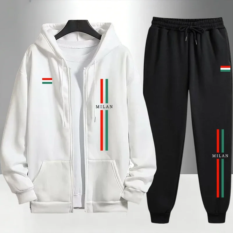 

Urban Casual Fashion Tracksuit Fall Winter Outdoor Fitness Jogger Suit 2026 Italy Printed Men's Set Zipper Hoodie and Sweatpants