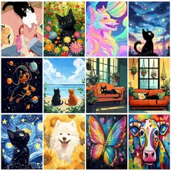 RUOPOTY-Paint By Number Adult Kit Animals Simple Hand Drawing Art Supplies Adults Crafts Framed Handicraft Paint Brushes Acrylic