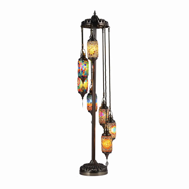 Bohemian Handmade Turkish Glass Seven-head Stair Floor Lamp