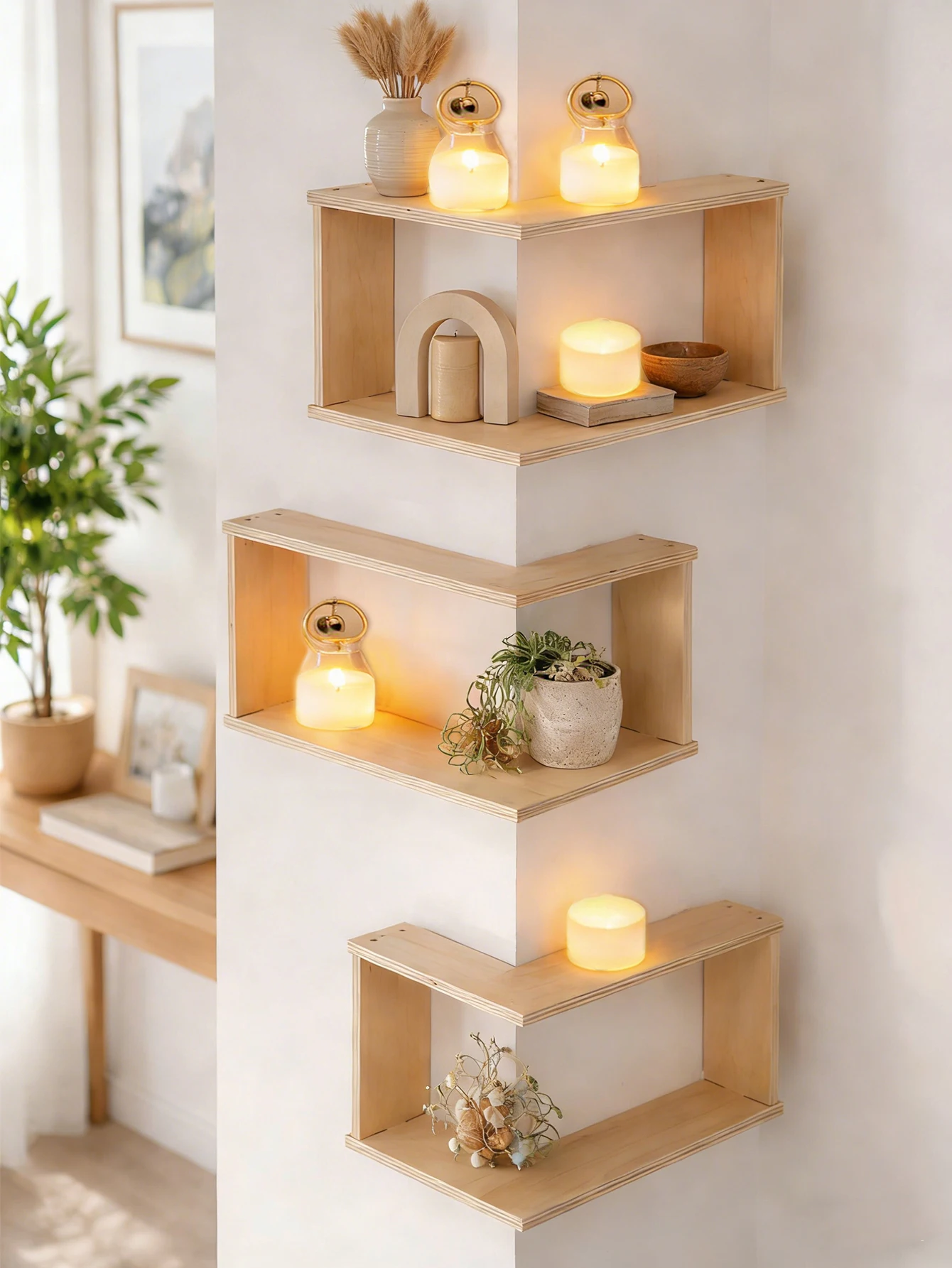 1、2個入り素朴なコーナーウォールシェルフ、フローティング木 - Home Bar Shelf のレビューと価格