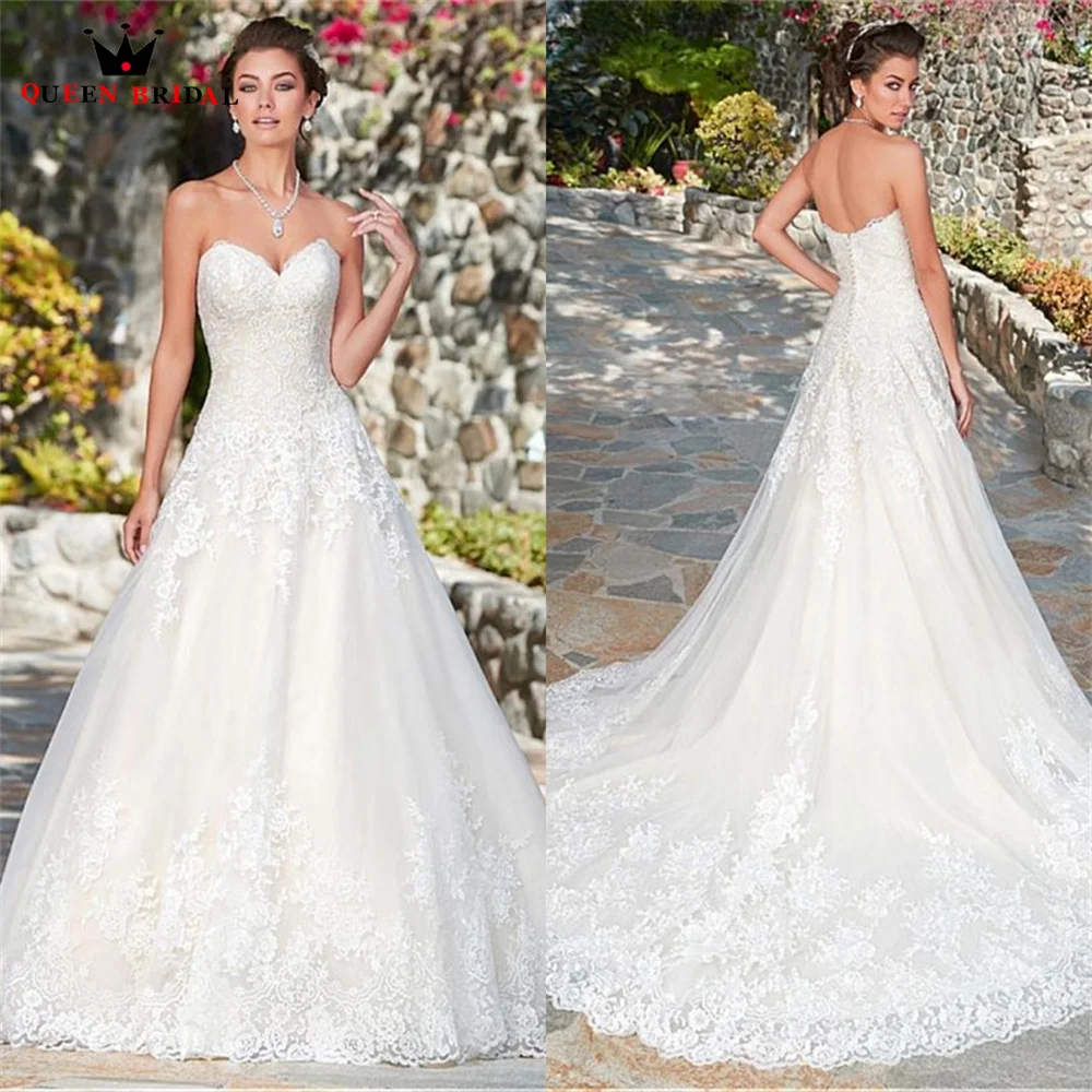 Abiti da sposa lunghi formali eleganti a-line Sweetheart Tulle Lace Appliques 2023 nuovo Design semplice abito da sposa personalizza DZ56