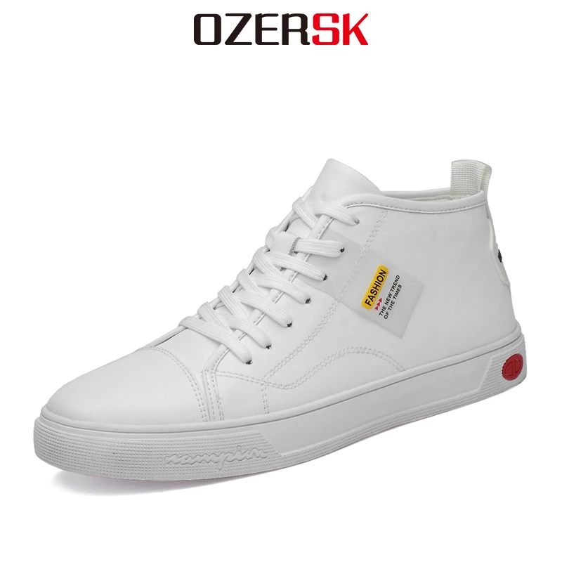 

OZERSK Men Boots Fashion Comfortable Autumn Winter Lace-up Casual Ankle Rubber Boots Male Shoes Hombre Sapatilha Black White 46