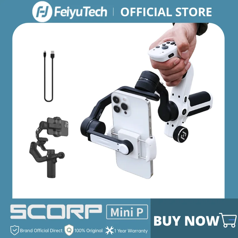 FeiyuTech Scorp Mini-P 3-Axis Handheld Gimbal for Smartphone Handle Grip, AI Tracker, Fill Light, 520g load, for iPhone Android