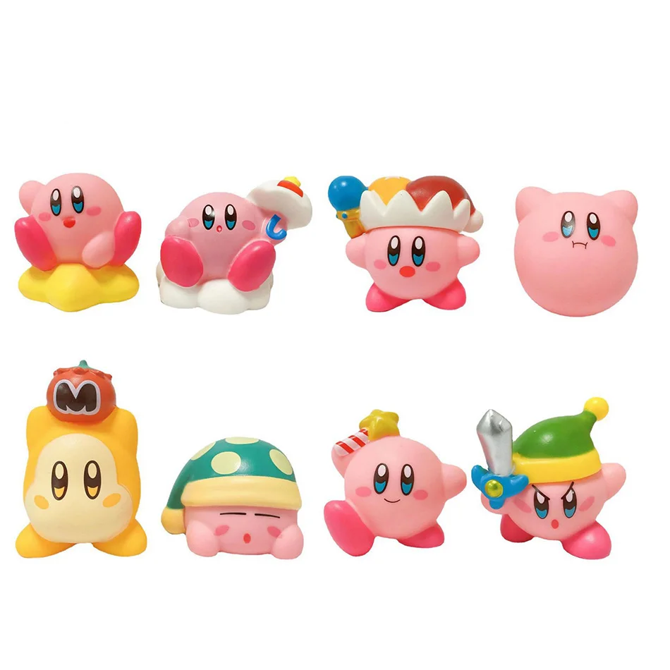 8pcs/set Star Kirby's Dream Land Mini Cute Cartoon Pink Kirby Waddle Dee King Dedede Anime Figure Dolls Decorations PVC Toy Gift