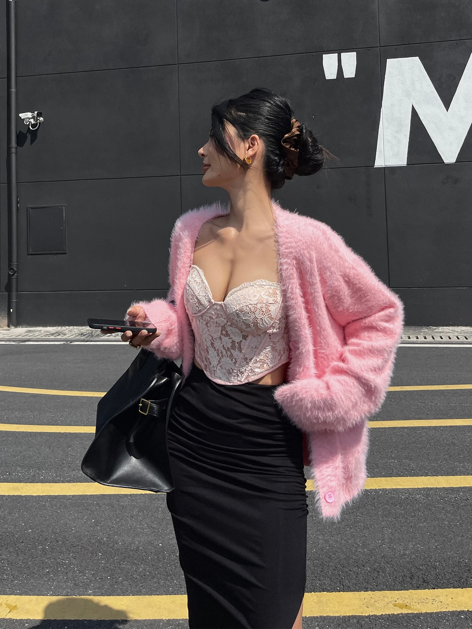 

Loose Casual Knitted Mink Sweater Coat Women's V-ne 2024 Autumn New Sle Long Sve Thiened Polyester Fiber