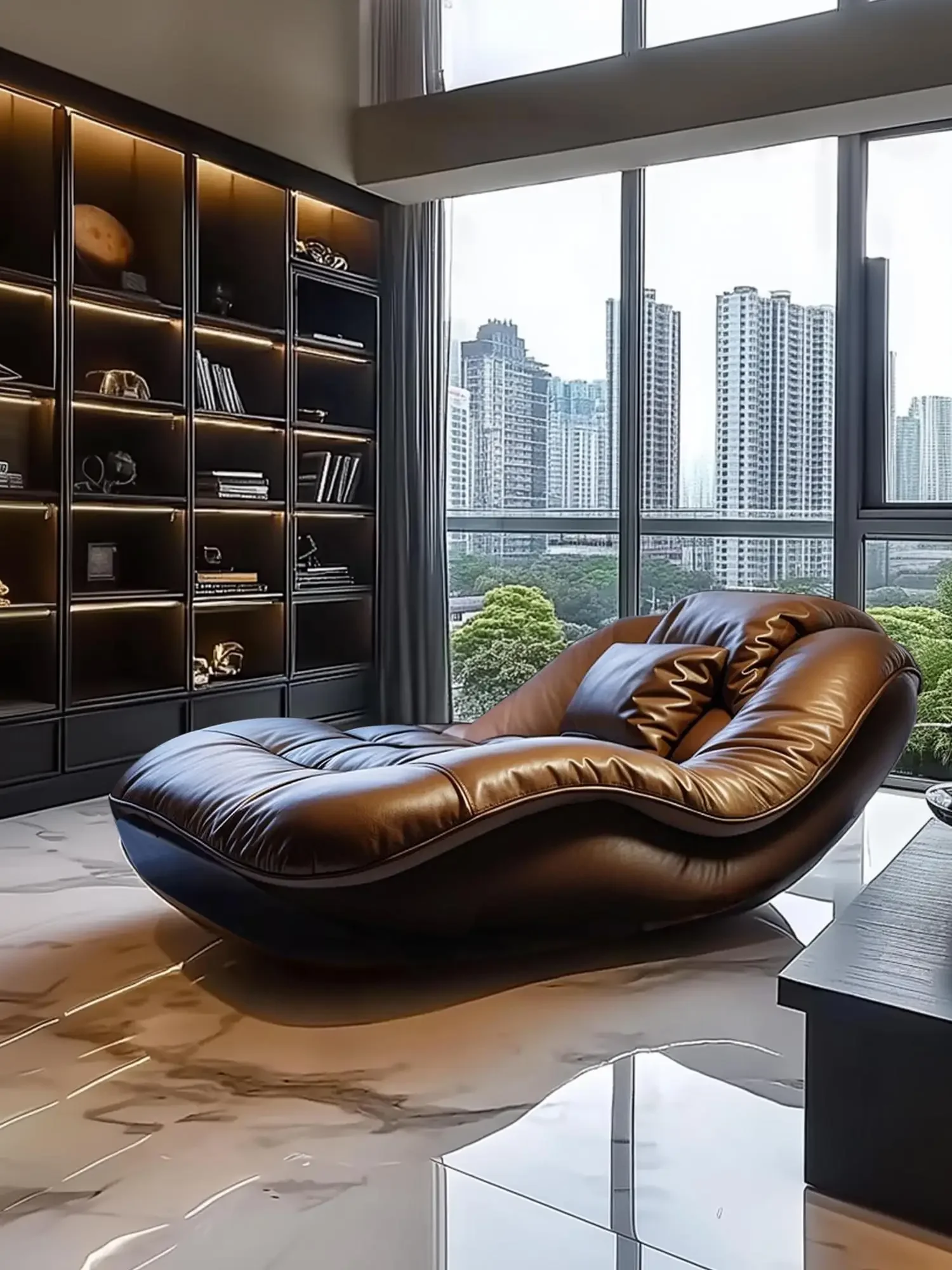 Sofa, lazy chair, light luxury high-end leather, can lie down or sleep, internet famous Italian style