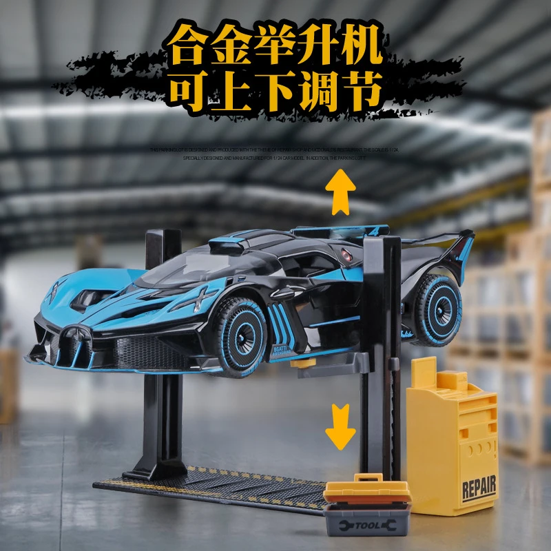 1:24 Scale Lighting Parking Lot Assembly Toy DlY Car Garage Model Maintenance Shop Scene Dust Box Miniature Vehicle Display Gift