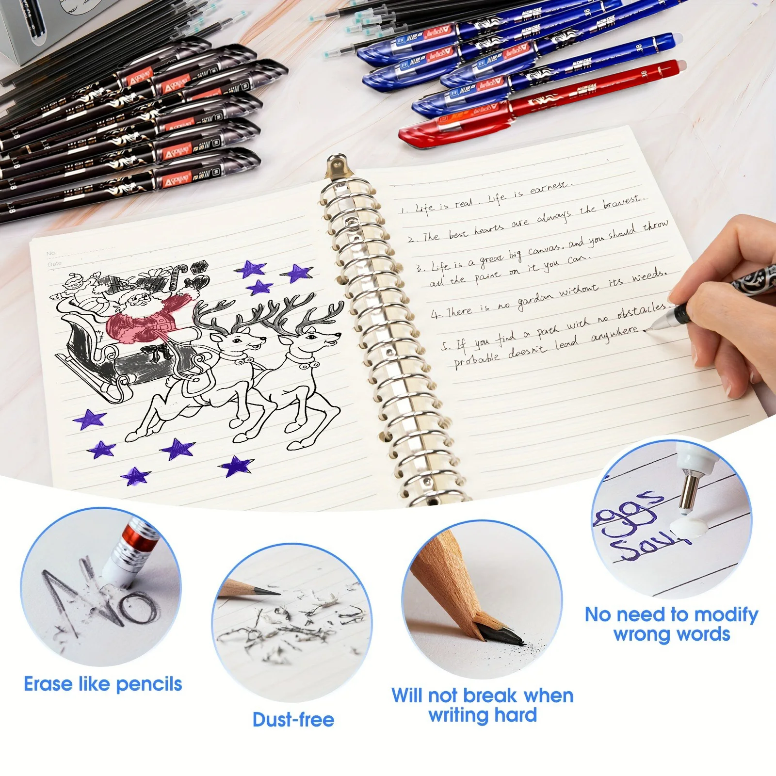 35pcs Erasable Gel Pen Set with Built-in Eraser, 0.38mm Fine Point- ideal for Daily Office Use or study Erasable Pens