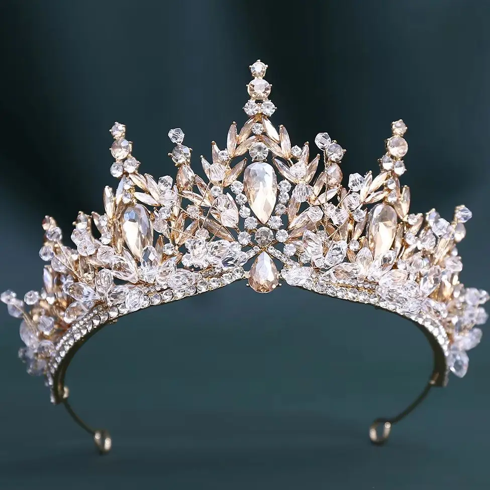 DIEZI Handmade 5 Colors Crystal Beads Crown For Women Girls Wedding Baroque Bride Queen Bridal Tiaras Hair Accessories Headbands