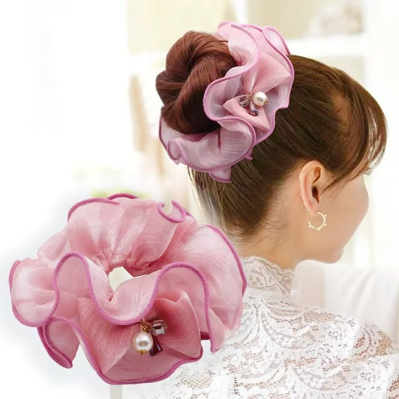 

Medium Flower Hair Band Mother Hair Accessories Mesh Yarn Fabric Women's Disc Bandas Para El Pelo Scrunchies Accesorios
