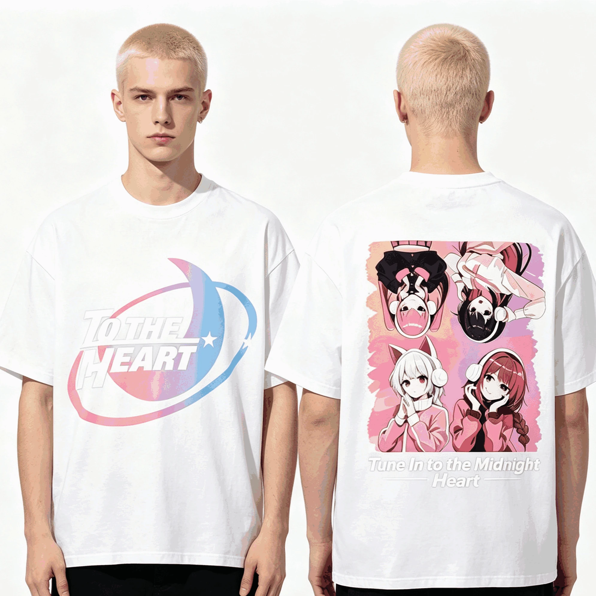Hot Tune In To The Midnight Heart Anime Lover T-Shirt Unisex Harajuku Cotton Model High Street Retro Fashion Oversized T-shirt