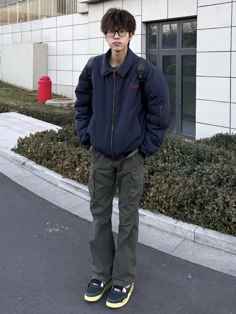 

Pansk ey een Paratrooper Workwear Pants Men's Multiple kets Flared Straight Leg Long American Retro Vibe Trousers