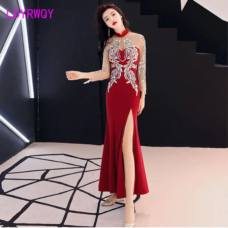 

2023 New Style Fashion Long Slim Slim Split Dress Lace Mesh Knee-Length Sheath