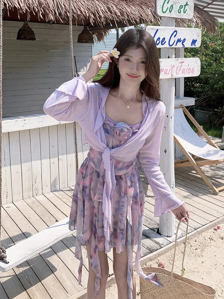 

Женский купальник Dopne больших размеров с длинными рукавами, термостойкий, для спа-процедур, новинка лета 2023, бикини с V-образным вырезом для пляжа