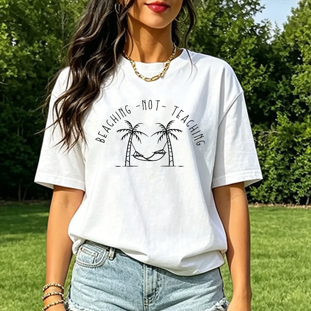 Teacher Summer Shirt Beaching Not Teaching Graphic Tshirt Sloth Hammock Minimalist Men Women Cortton Casual Tops
