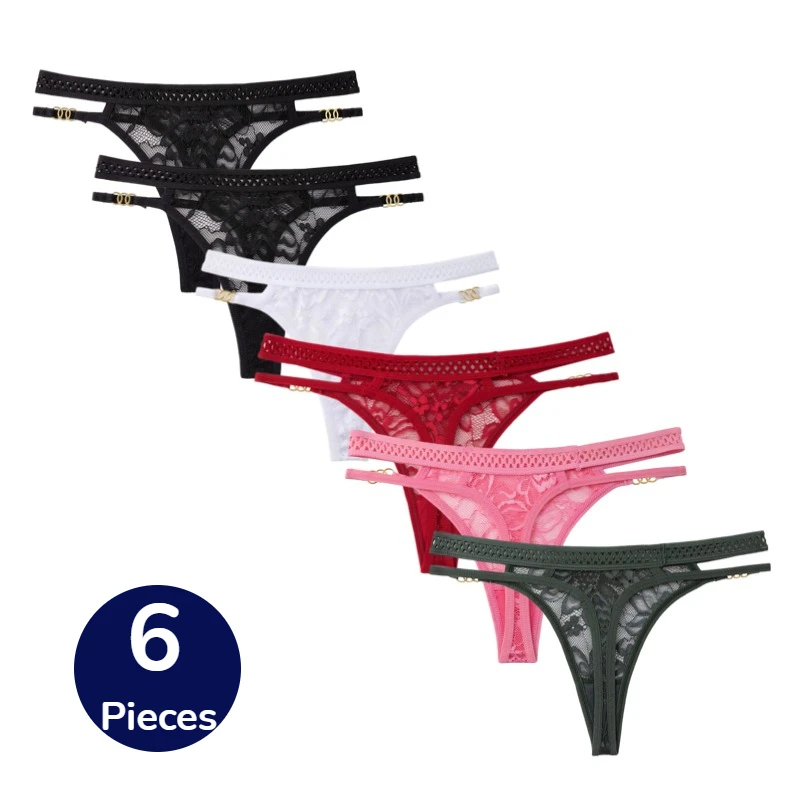 TrowBridge 6-teiliges Spitzen-Damenhöschen-Set, modischer Gürtel mit Schnalle, weibliche Tangas, sexy Dessous, ausgehöhlte G-Strings, gemütlicher T-Back, Sale
