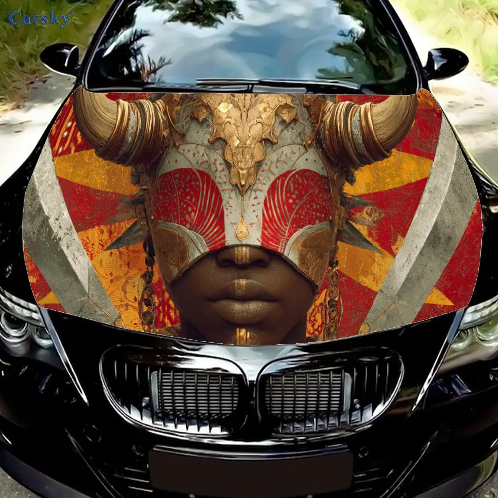 

Scary warrior mask print,car hood stickers,PVC waterproof Self adhesive car hood sticker,car hood decoration protection stickers