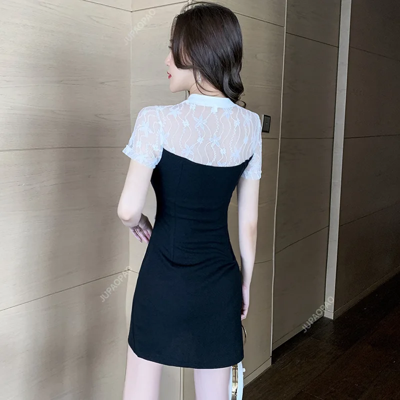 Retro Cheongsam Improved Version Sexy Dress Bar KTV Slim Fit Short Skirt Lace Splicing Nightclub Foot Bath Massage Uniform