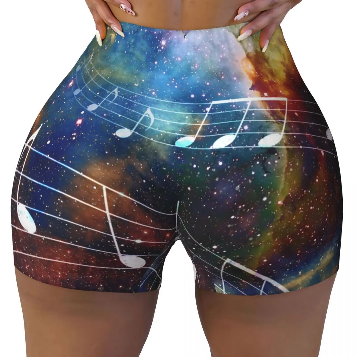 Women Yoga Shorts Abstact Music Note Space Stars Workout Shorts Fitness quick-dry Ladies Yoga Gym Running Short Pants Sportswear