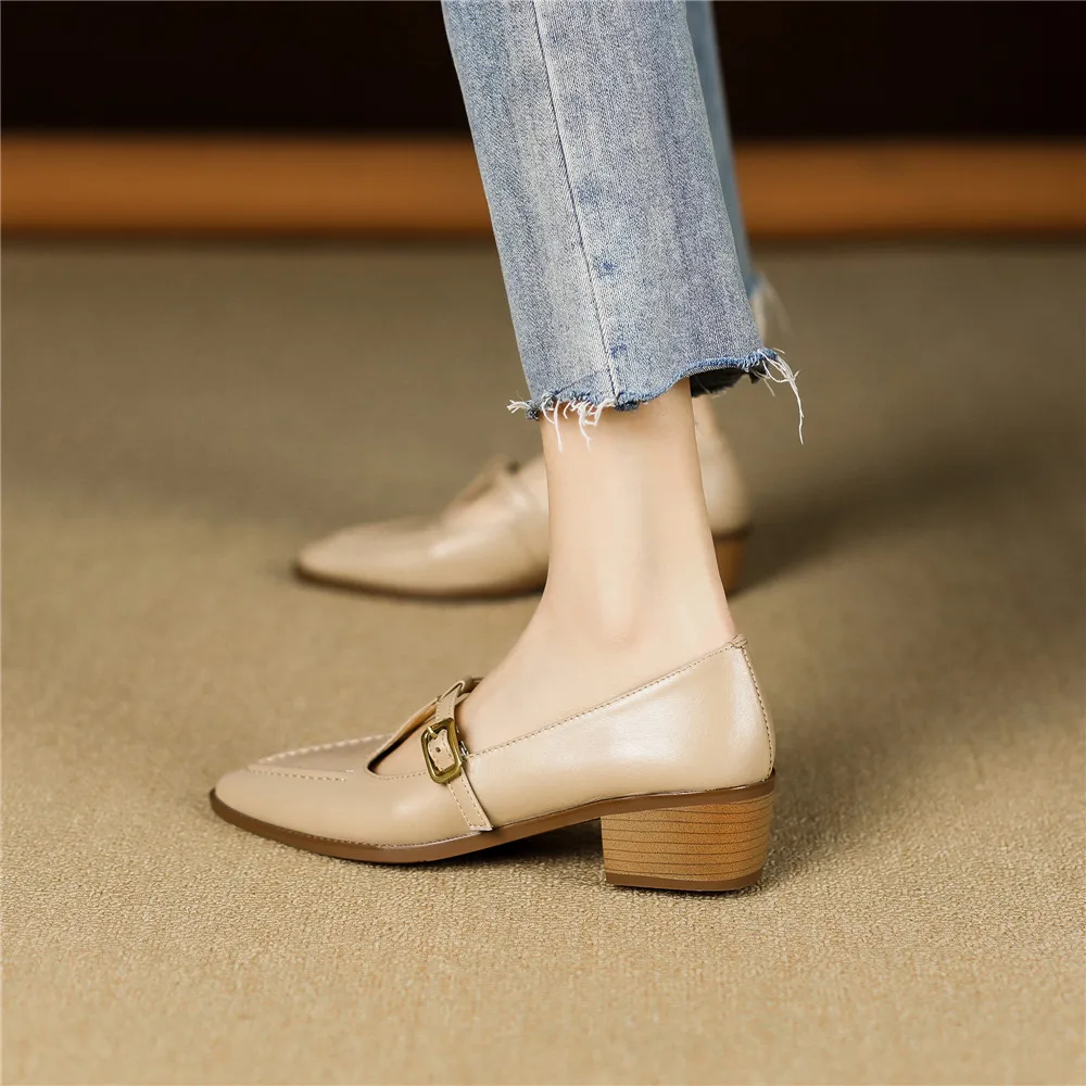 FEDONAS Retro Style Women Pumps Thick Heels Spring Summer Genuine Leather Pointed Toe Mature Office Lady Working Shoes Woman New