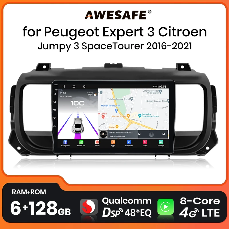 AWESAFEQualcomm 8-Core Android13 Car Radio For Peugeot Expert 3 Citroen Jumpy 3 SpaceTourer 2016-2021 Wireless CarPlay Autoradio