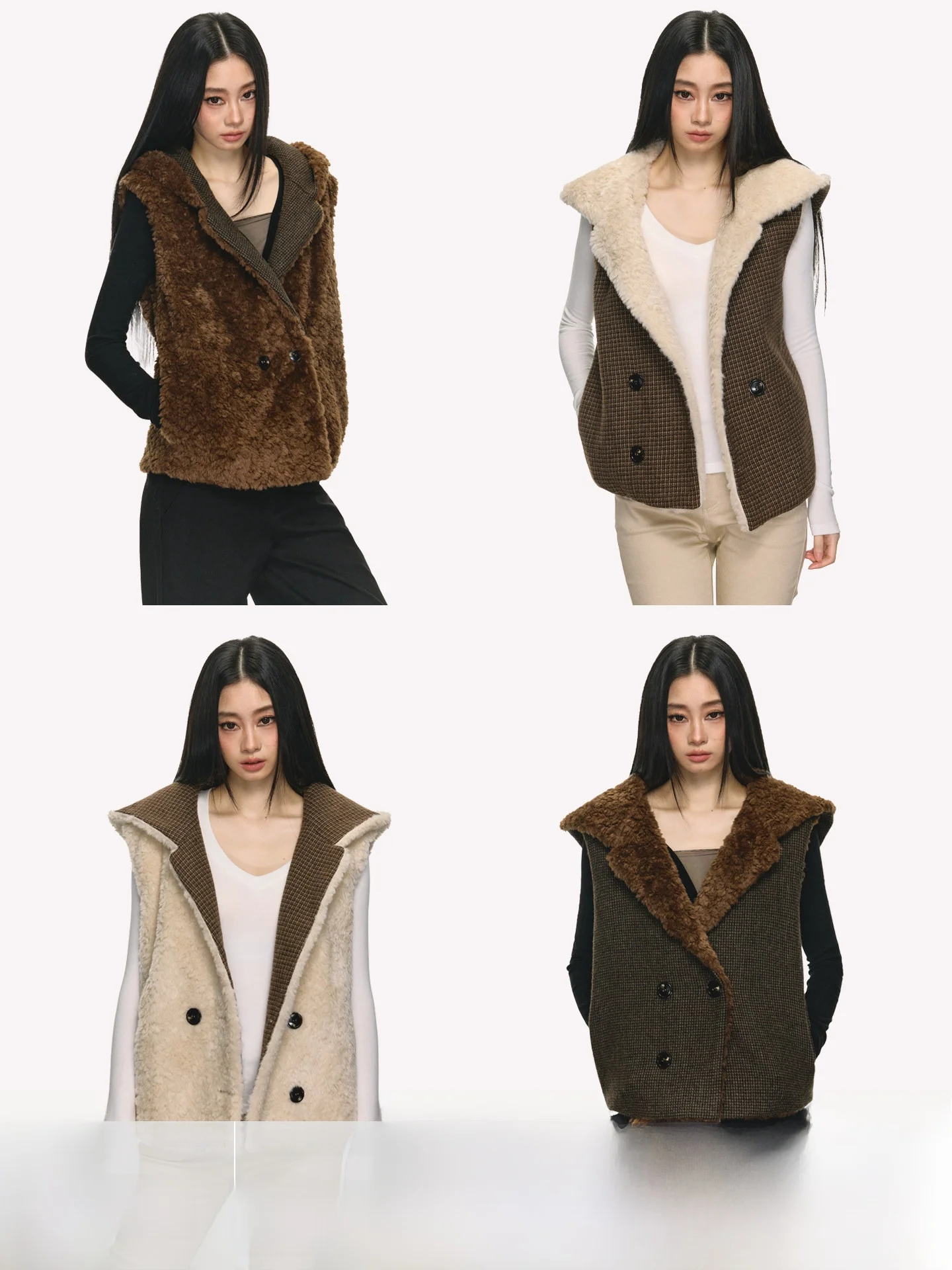 

Anna Aneae Double-Sided Wearable Stand Collar ort Plu Fur Vest Women's Winter Warm Plu Hooded Jaet Trendy Casual Sle