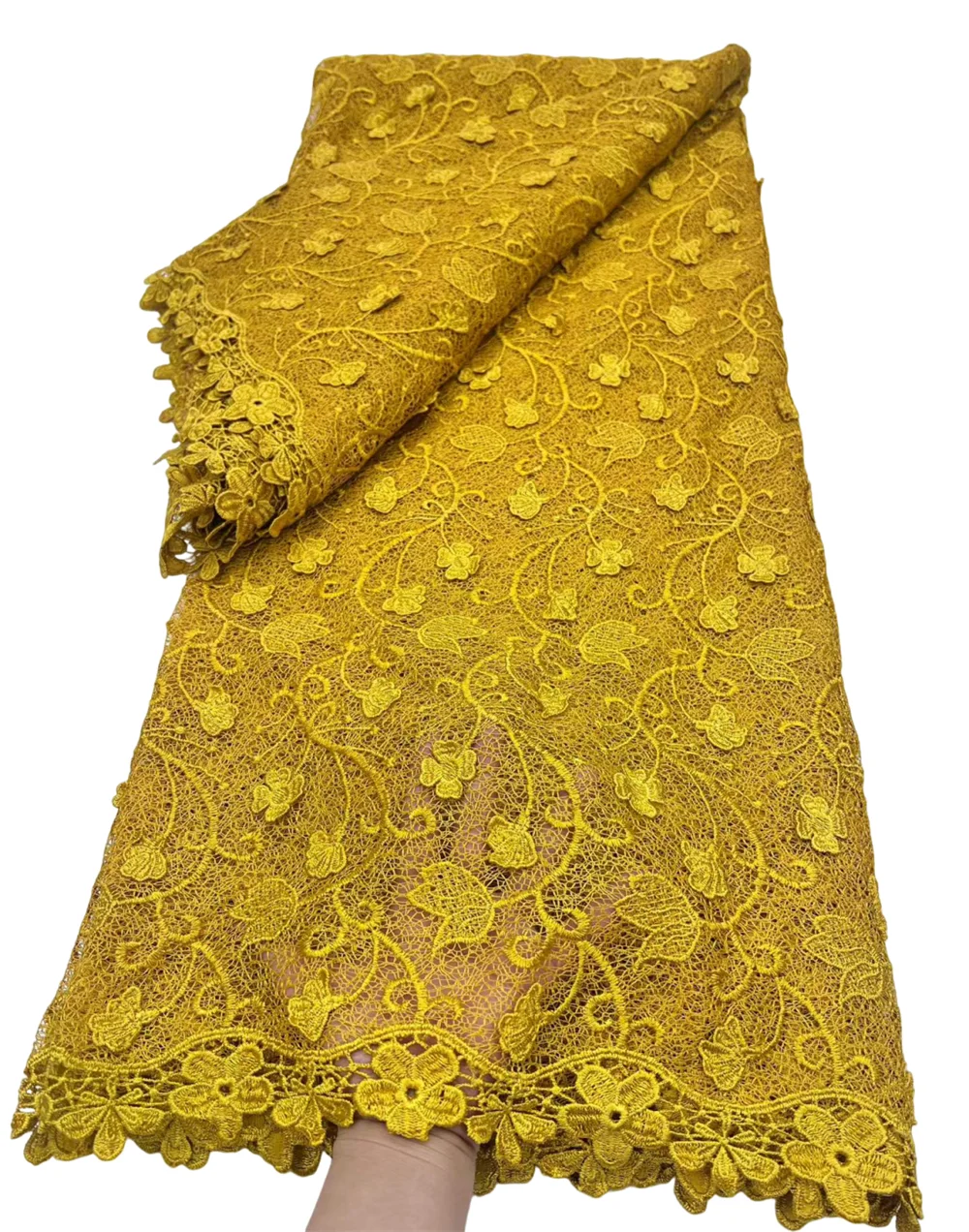 

Fashion 3D Applique African Gold Guipure Cord Lace Fabric 2026 High Quality Nigeria Water Soluble Lace For Women Evening Dresses