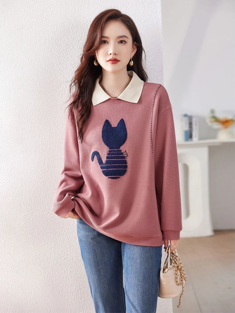 Pullovers Graphic Pink Women's Sweatshirts Spring and Autumn Loose Baggy Female Top Designer Xxl Nice Color 2025 Trend Y2k Style