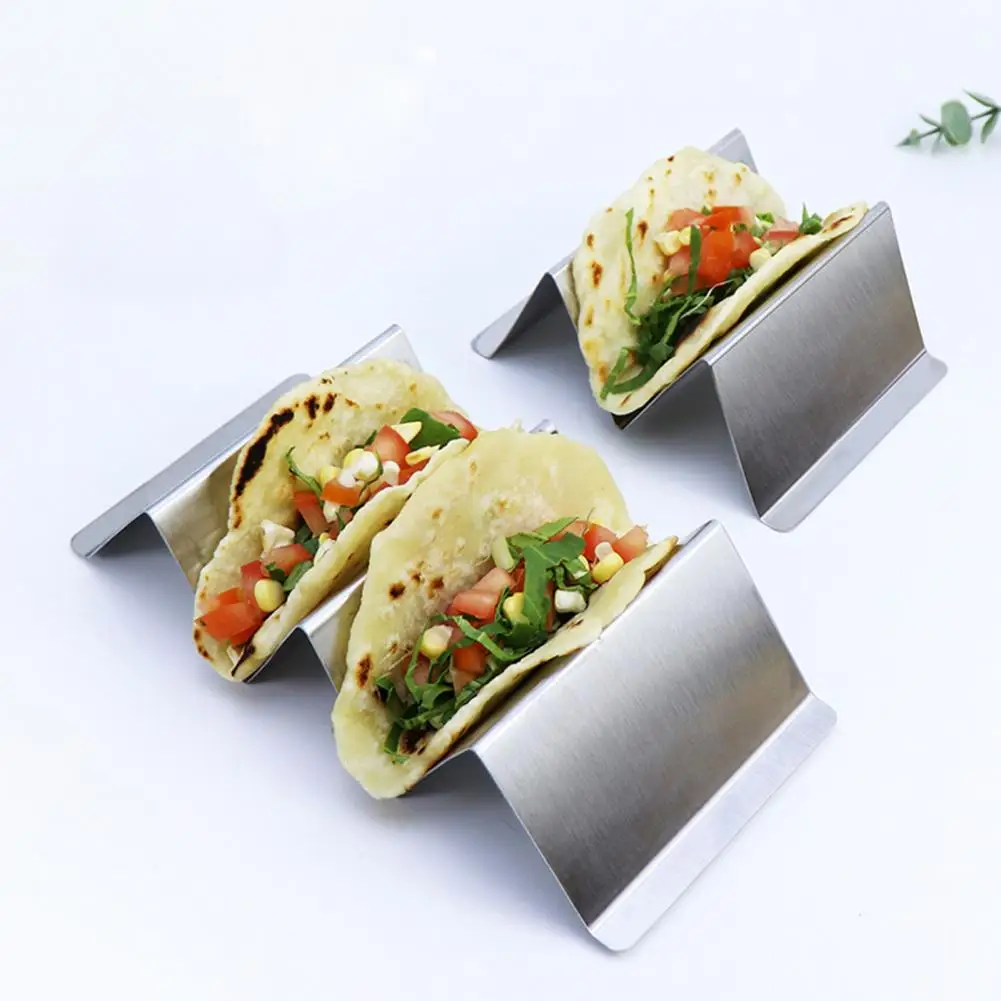 Soporte para tacos de acero inoxidable, platos para tacos con 2/3 ranuras, estante para servir tortillas, platos para tacos reutilizables, estante para Burrito para cocina y restaurante
