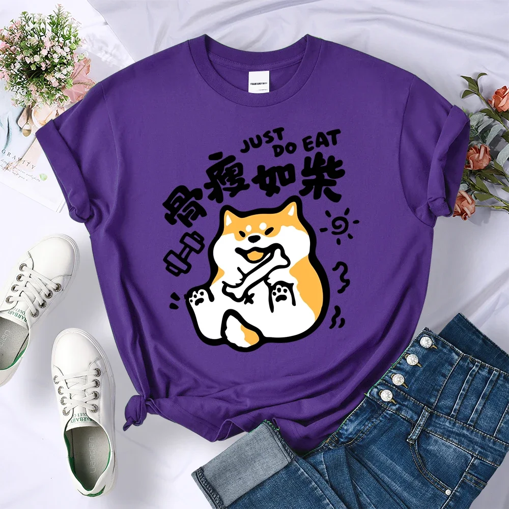 Summer Soft Short Sleeve Casual Top Sportswear Skinny As A Stick White And Thin Dopamine Shiba Dog Print Female T-Shirts